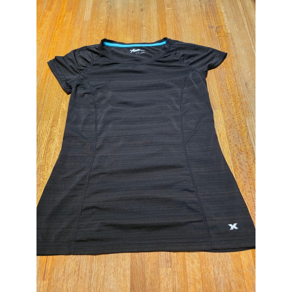 Xersion Women‎ XS Black Ruched Stretch Activewear Short Sleeve Performance Shirt